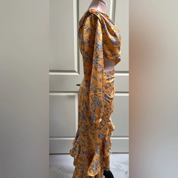 Mew Mews Yellow Floral Ruffled dress size L fits M Bronx and Banco inspired. - Picture 4 of 14